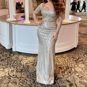 Terani Couture - Silver Beaded Dress - Size 10